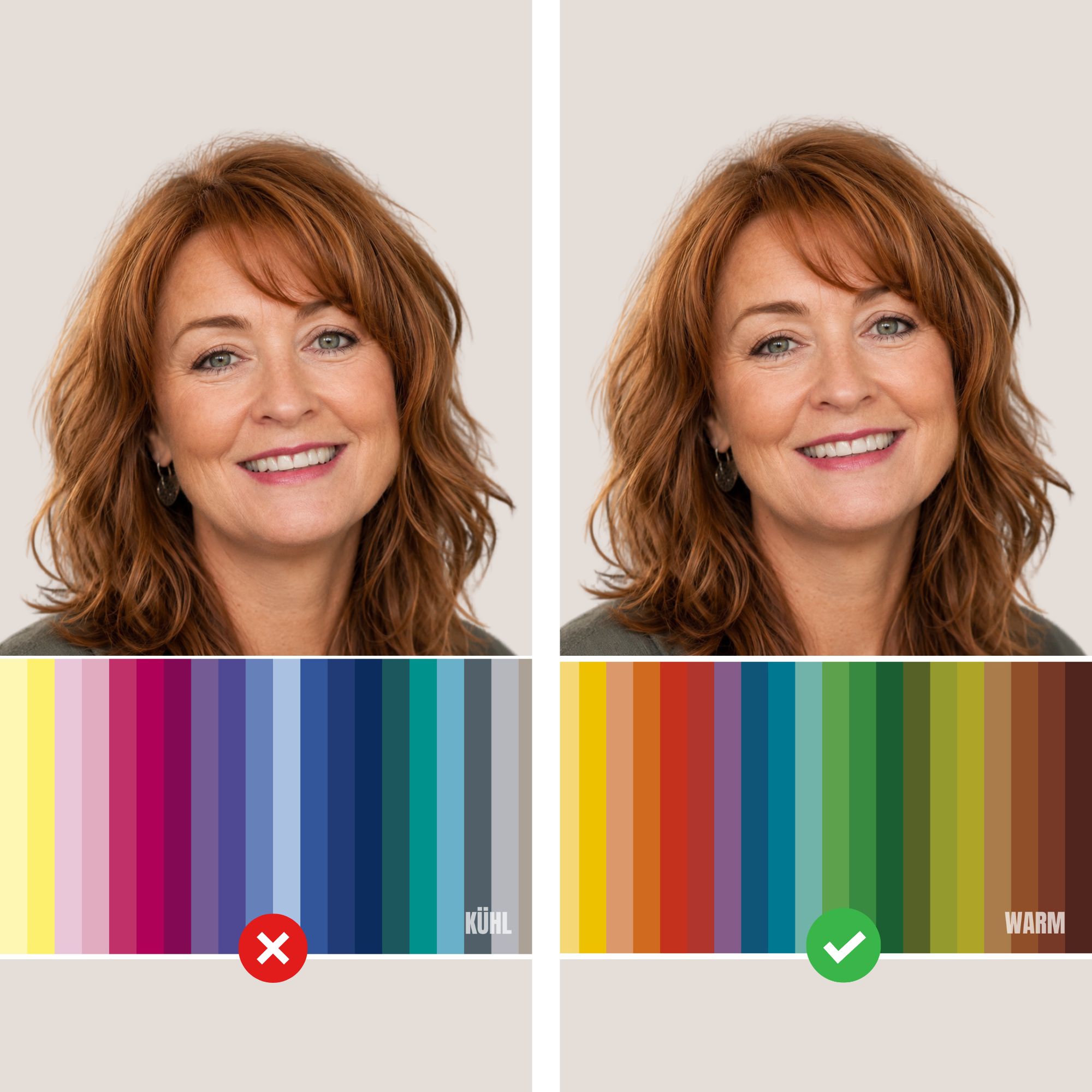 Warmer Farbtyp richtig und falsche Farben
